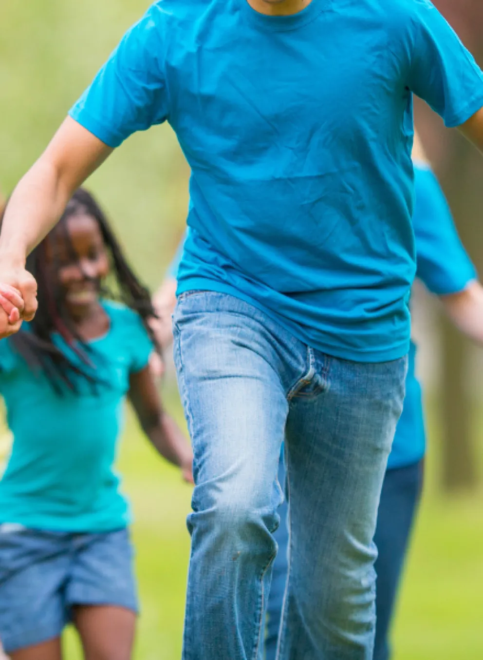 Group of campers running