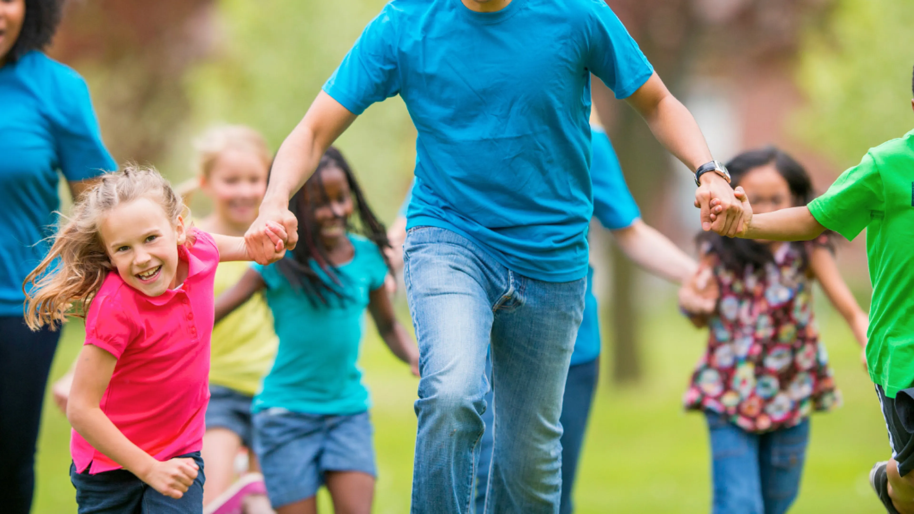 Group of campers running